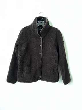 GAP Women's Dark Brown Teddy Sherpa Button-Front Coat PXS